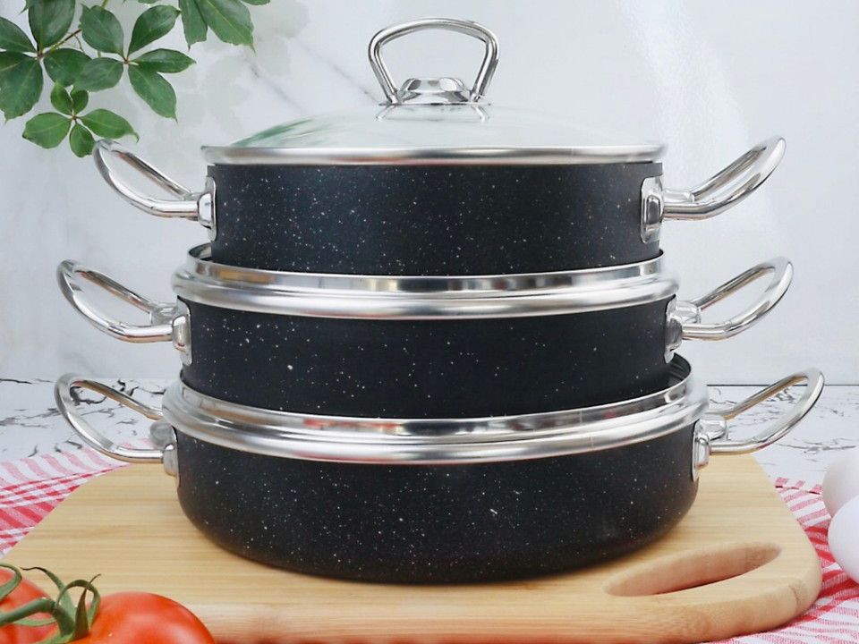 MEŞELER GRANİT TEL KULP INOX SİYAH 3LÜ SAHAN SET